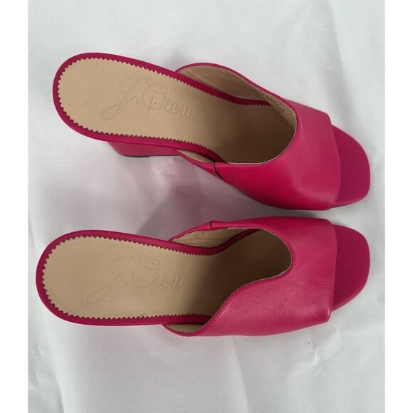 J. Crew Bianca Women’s Wedge Slide Sandals Size 10.5 Fuchsia Hot Pink Leather - Picture 4 of 13